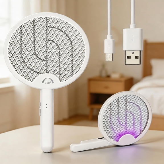 Foldable Electric Fly Swatter, 3000V Bug Zapper Racket, Usb Rechargeable Mosquito Bat with 1200mAh Battery, WallMountable Insect Killer for Bedroom, Kitchen, Camping, Indoor and Outdoor