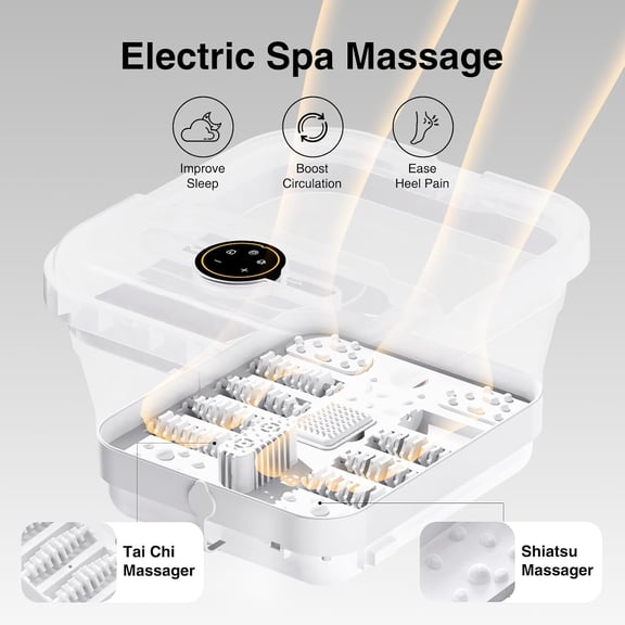 Foldable Electric Foot Spa with Heat and Bubble Massage, Remote Control Pedicure Tub for Home Relaxation