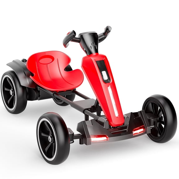 Joyracer 12V Ride on Toys, Foldable Electric Kids Go Kart with Adjustable Seat, EVA Wheels, LED Music, Red