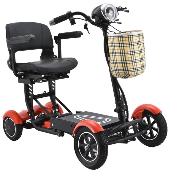 Foldable Electric Medical Scooter for Seniors and Adults with Adjustable Handlebar & Free Front Basket - Matte Red