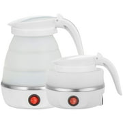 Foldable Electric Travel Kettle - Portable and Convenient Silicone Collapsible Water Boiler and Tea Pot for Camping - Easy Storage with Detachable Power Cord  White