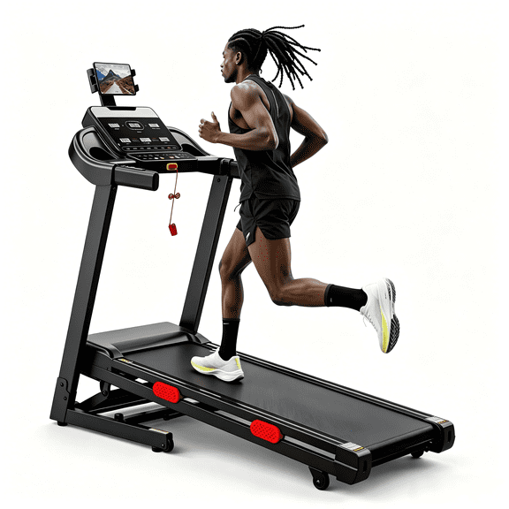 Foldable Electric Treadmill, 4.0HP Motor 0.6-9MPH with 0-15% Auto Incline, 300 LBS Capacity Compact Running Machine with Bluetooth & 105 Preset Programs for Home Apartment Workout