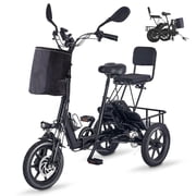 Foldable Electric Tricycle for Adults, 350W Motor, 35-Mile Range, 480Wh Removable Battery, 2 Seats, Large Basket, Dual Disc Brakes - Ideal for Seniors & Women,Black