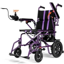 Foldable Electric Wheelchair, All Terrain Smart Motorized Wheelchair, Senior-Friendly Power Chair with 360° Joystick, 15 MilesLong-Range Mobility Scooter, Purple