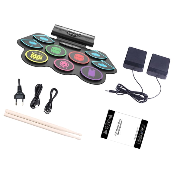 Foldable Electronic Drum Set With Pedal Extension Port Game And Surround Sound Effects