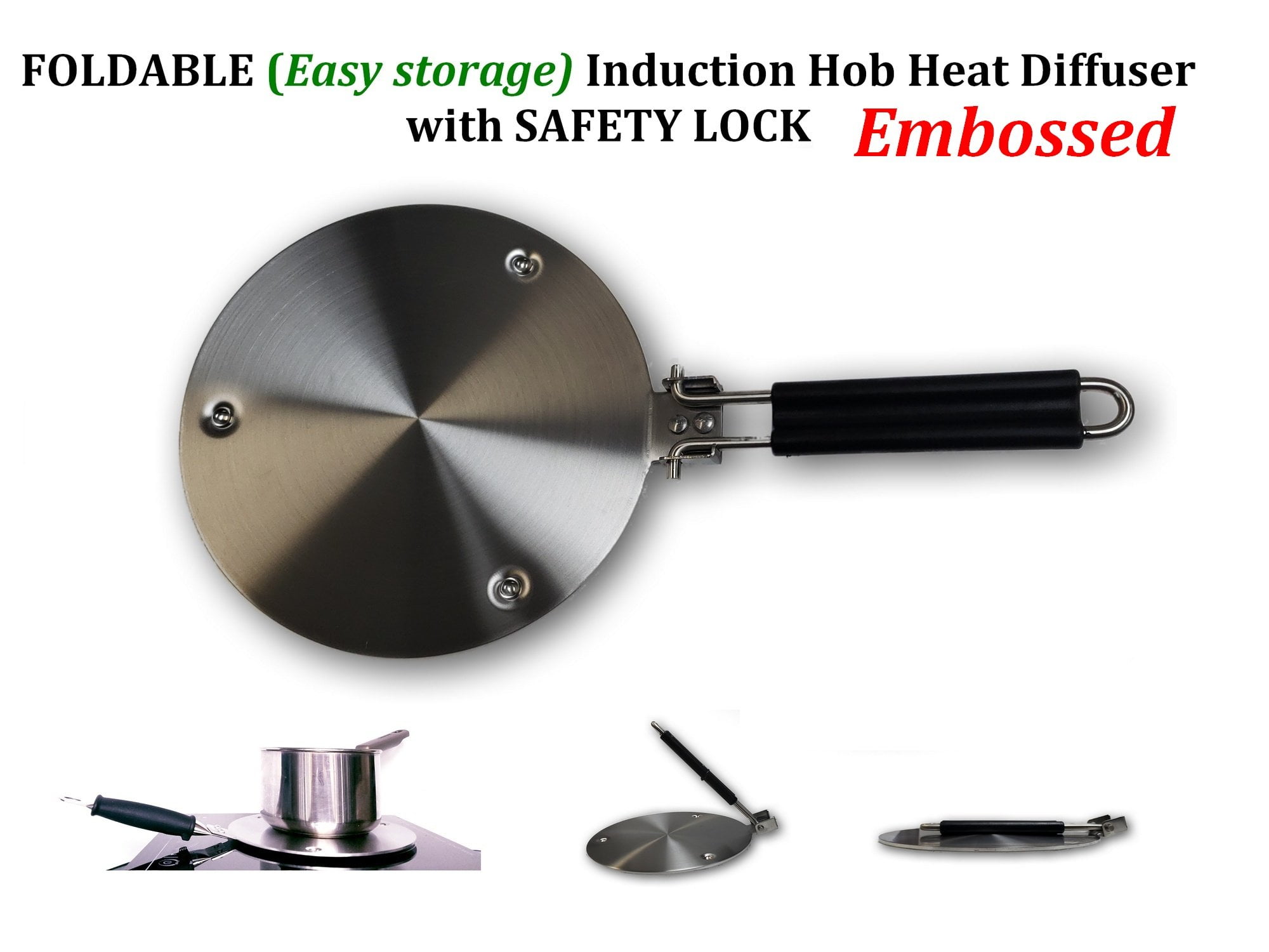 Foldable Embossed Induction Hob Heat Diffuser Stainless Steel, Gas Stovetop Heat Diffuser Ring Plate CookTop 8 inches or 11 inches
