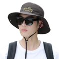 thumbnail image 1 of Foldable Embroidery Wide Brim Fishing Cap Panama Hat Sun Cap Bucket Hat COFFEE, 1 of 8
