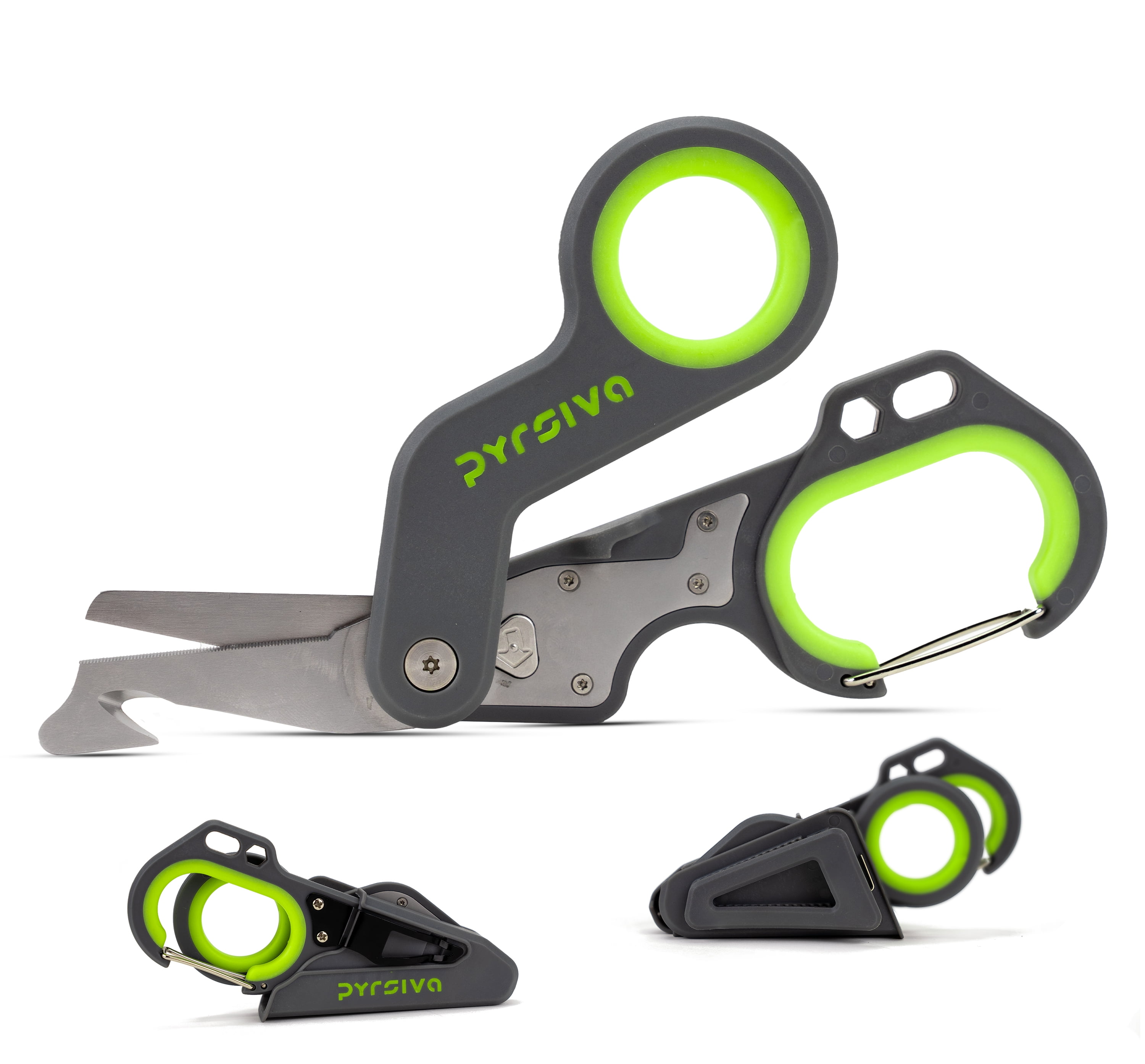 Pyrsiva Stainless Steel Folding Trauma Shears with Rubberized Handle, 7.5", Green
