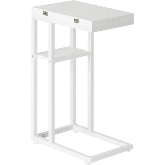 Foldable End Table, C Shaped Side Table with Storage Shelf, Small Snack Table Suitable for Living Room Bedroom Small Spaces, Easy Assembly, White