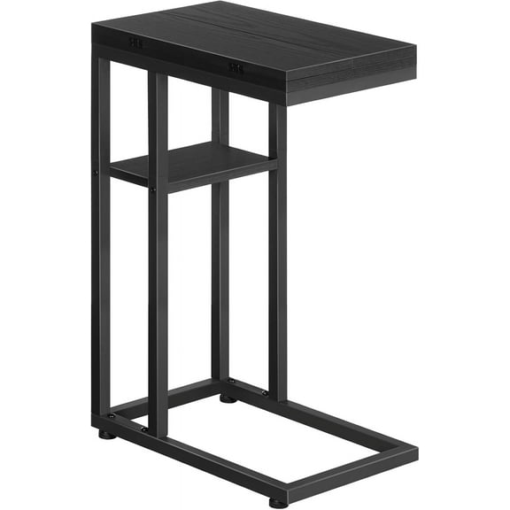 Foldable End Table, C Shaped Side Table with Storage Shelf, Small Snack Table Suitable for Living Room Bedroom Small Spaces, Easy Assembly, Black