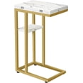 thumbnail image 1 of Foldable End Table, Gold C Shaped Side Table with Storage Shelf, Small Snack Table Suitable for Living Room Bedroom Small Spaces, Easy Assembly, Gold and Marble, 1 of 9
