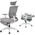 thumbnail image 1 of Foldable Ergonomic Office Chair with Footrest, High Back Computer Chair with 2D Headrest, Mesh Back, Sponge Seat, Adjustable Lumbar Support, 2D Armrest, Home Office Desk Chair, Grey, 1 of 8