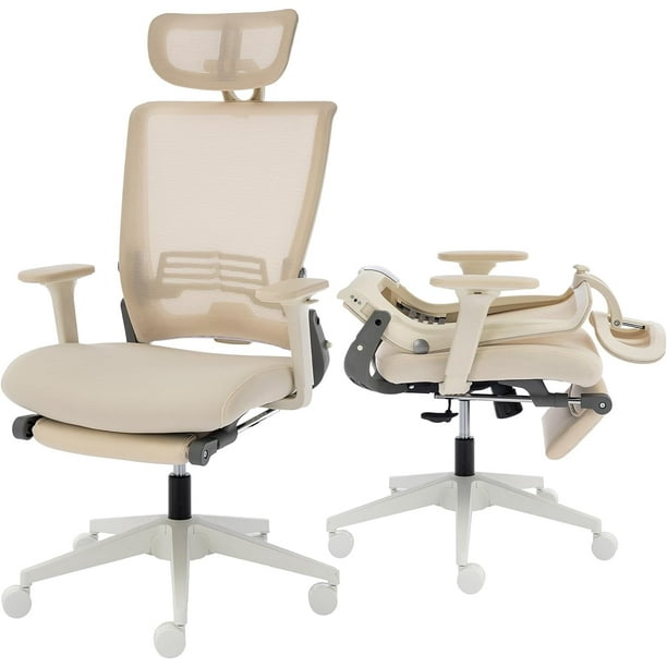 Foldable Ergonomic Office Chair High Back Desk Chair with Footrest Mesh Back Computer Chair with 2D Headrest 2D Armrest Adjustable Lumbar Support