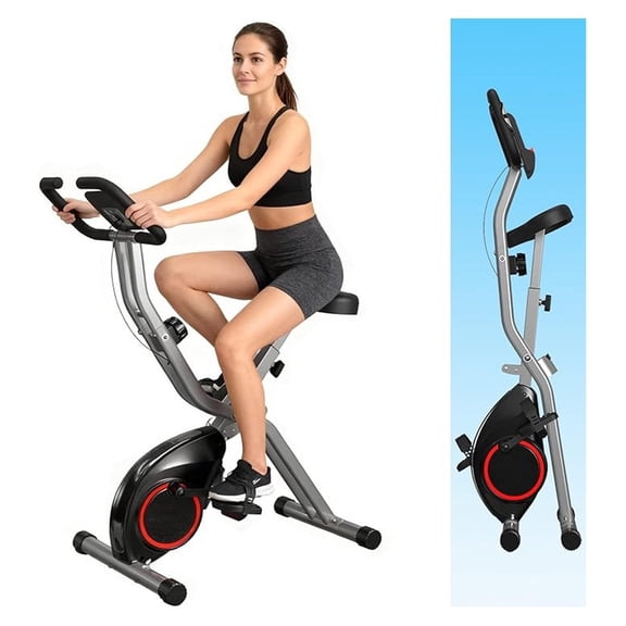 Foldable Exercise Bike for Small Apartments, Stationary Bikes for Home, Indoor Portable Cycling Bike with 16-Level Magnetic Resistance, 260LBS Capacity, 5.5 LBS Flywheel, for Small Space Workout 816