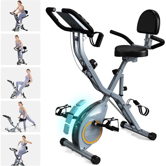 Foldable Exercise Bike Stationary Bikes for Home, 5 IN 1 Indoor Workout Bike, with 16-Level Quiet Magnetic Resistance, 6.6 LBS Flywheel and 300LBS Capacity, 2026 Designed X-Bike X817 Gray