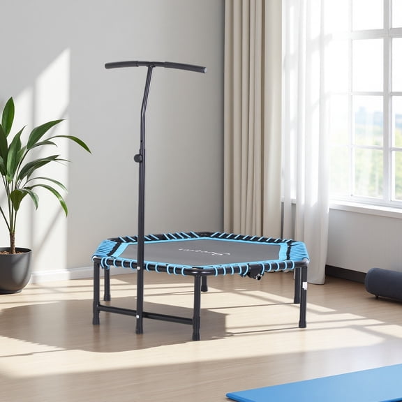 Foldable Exercise Trampoline with Adjustable Handle, 4.5ft Portable Fitness Rebounder for Small Spaces, Indoor Outdoor Workout Equipment