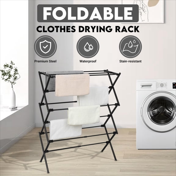 Foldable Expandable Laundry Drying Rack, Collapsible Free-Standing Clothes Airer for Indoor & Outdoor Use, White Space-Saving Garment Drying Rack