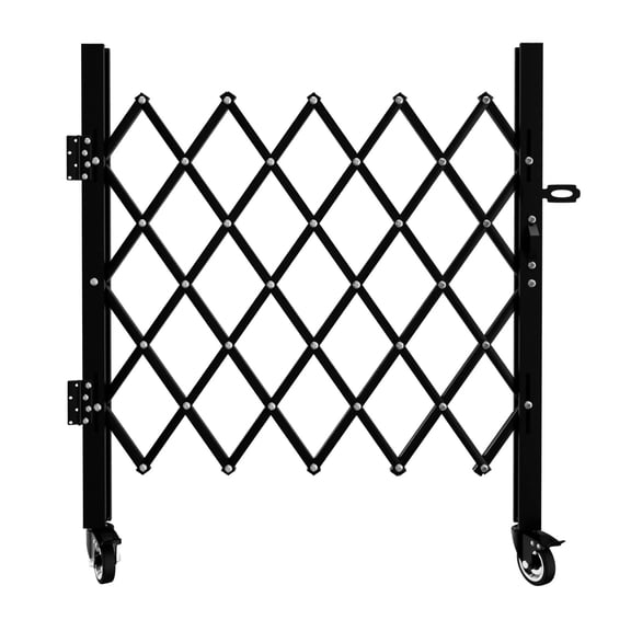 Foldable Expandable Security Gate, Mobile Rolling Safety Barrier with 360 Swivel Lockable Casters, Heavy-Duty Metal Barricade for Garage, Warehouse, Driveway and Pool