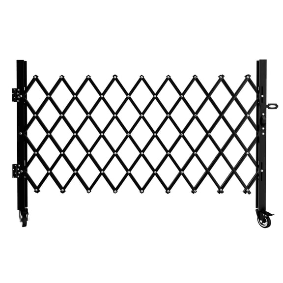 Foldable Expandable Security Gate, Mobile Rolling Safety Barrier with 360 Swivel Lockable Casters, Heavy-Duty Metal Barricade for Garage, Warehouse, Driveway and Pool