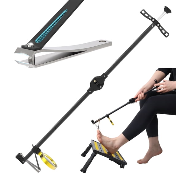Foldable Extended Long Handle Toenail Clippers with Magnifier-4mm Wide Jaw & Ergonomic Design for Seniors, Arthritis& Limited Mobility | Heavy-Duty, No-Bend Trimming, Tool-Free Foldable (24" Black)
