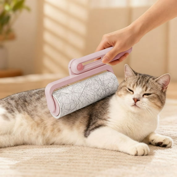 Foldable Extra Large Tearable Lint Roller - Portable Pet Hair Remover for Clothes and Upholstery, Easy-To-Tear Sheets to Remove Pet Fur, Compact Design for Travel and Home, 6.85*9.45in, Pink