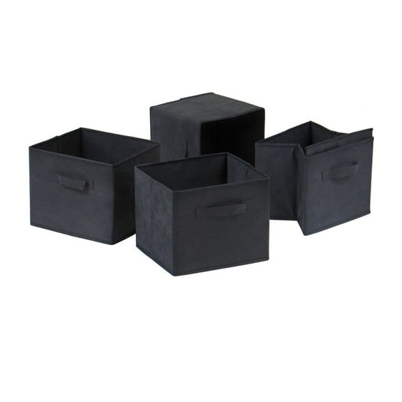 Foldable Fabric Baskets Set of 4 - Black Storage Cubes 10.9"x10"x9" - Collapsible Storage Bins for Organizing Magazines, Files, Clothes & More