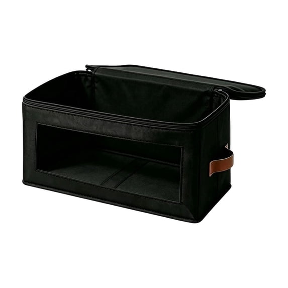 Foldable Fabric Clothes Storage Box with Clear Window and Leather Handle, Zippered Wardrobe Organizer Bin for Bedroom, Dormitory, Underbed Storage
