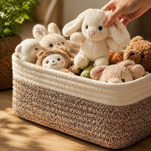 Foldable Fabric Storage Basket with Handles, Coffee Cube Storage Bins for Shelves, Hand Woven Closet Organizers and Storage Bins for Clothes, Toys, Towels & Linen, 11.8 x 7.8 x 4.3"
