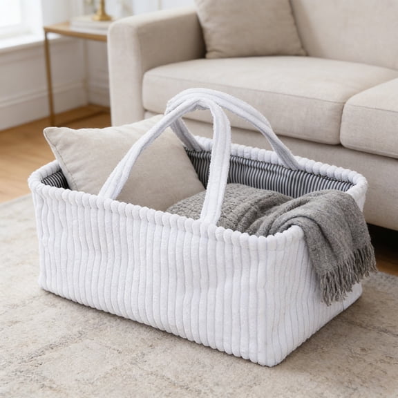 Foldable Fabric Storage Basket with Handles Multi-Function for Clothing Toys Miscellaneous Home Organization Space-Saving Decorative Durable Stitching Easy Clean