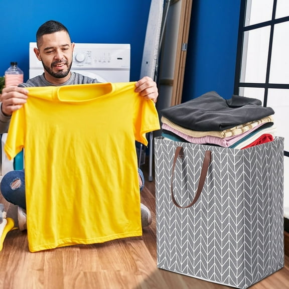 Foldable Fabric Storage Basket - Large Capacity Storage Bin, Soft Fabric Storage Container, Easy Clean for Laundry/Clothes/Toys Organization (15x12x10in)