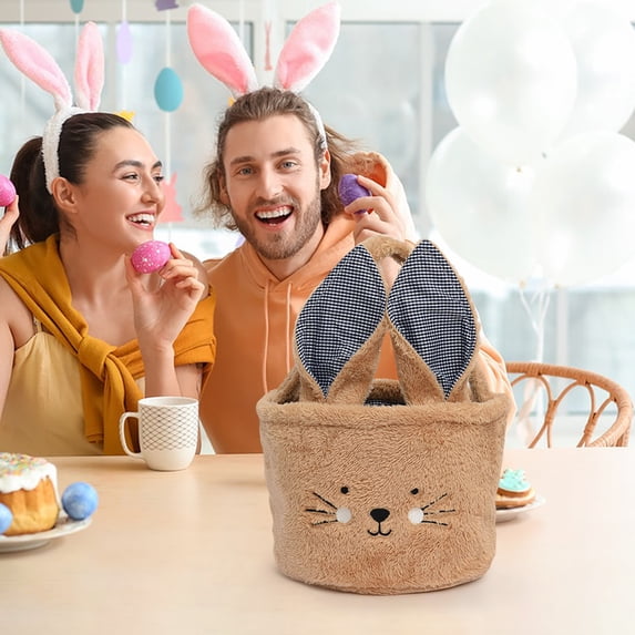 Foldable Fabric Storage Basket with Lid, Large Holiday Decorative Basket for Home Decor, Woven Organizer Basket for Shelves, Easter Party Centerpiece
