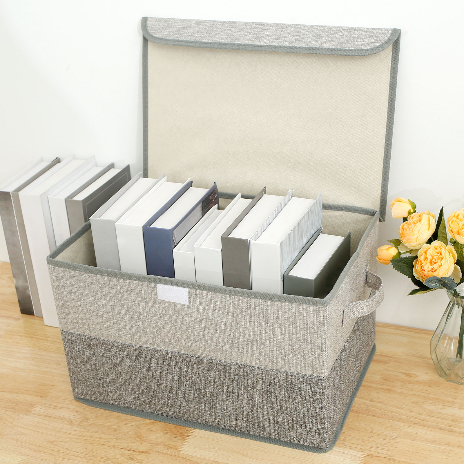 Foldable Fabric Storage Baskets Box With Lid Space Saving Linen Photo Inspiration