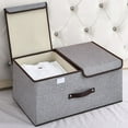thumbnail image 1 of Foldable Fabric Storage Bin with Double Lids and Removable Divider – Reinforced Handle Linen Organizer Box for Clothes, Toys, Under Bed, Closet and Office Storage, 1 of 7