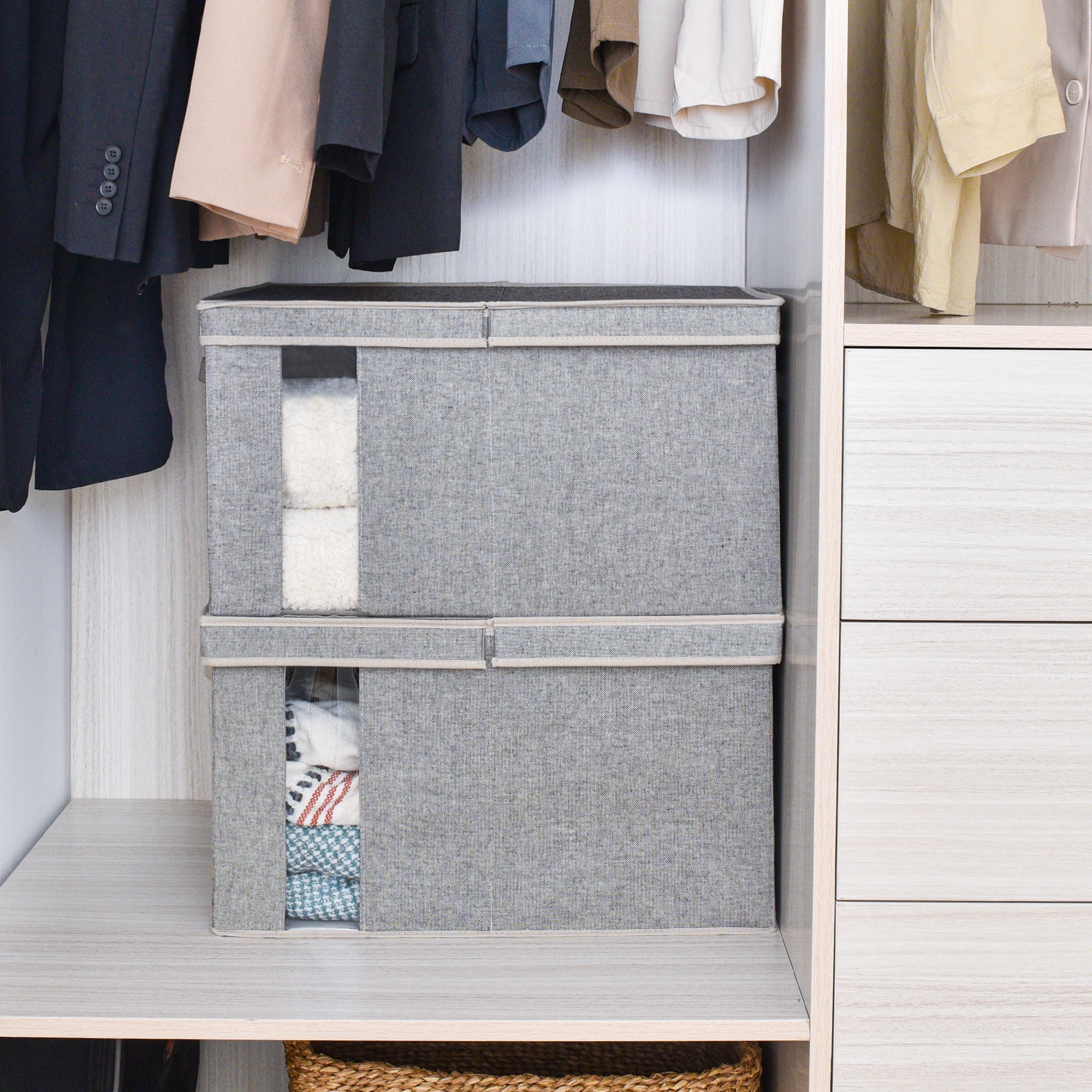 Foldable Fabric Storage Bin with Double-Open Lid, Decorative