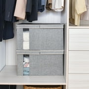 Foldable Fabric Storage Bin with Double-Open Lid, Decorative Storage Box with Transparent Window, Gray Closet Organizer, Ex-Large, 21.2" x 15.7" x 11.8", Gray