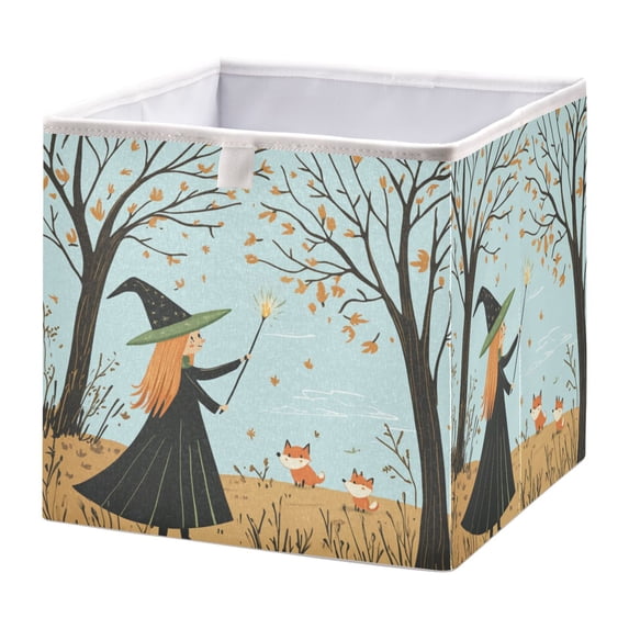 Foldable Fabric Storage Bin Home Cubes Clothing Organizer Bins Large Collapsible Box Basket for Home Organizer A Cartoon Witch