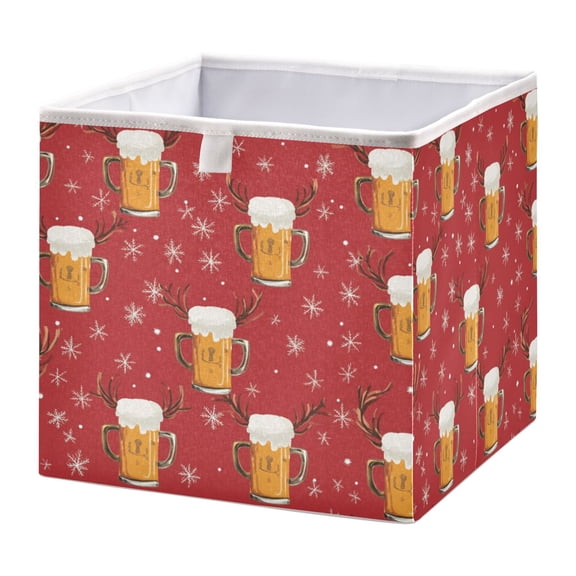 Foldable Fabric Storage Bin Home Cubes Clothing Organizer Bins Large Collapsible Box Basket for Home Organizer Beer Mugs and Reindeer Antlers