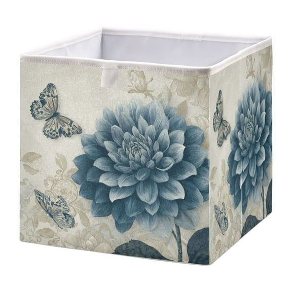 Foldable Fabric Storage Bin Home Cubes Clothing Organizer Bins Large Collapsible Box Basket for Home Organizer Blue Flower with Butterflies