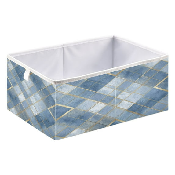 Foldable Fabric Storage Bin Home Cubes Clothing Organizer Bins Large Collapsible Box Basket for Home Organizer Blue Plaid Pattern