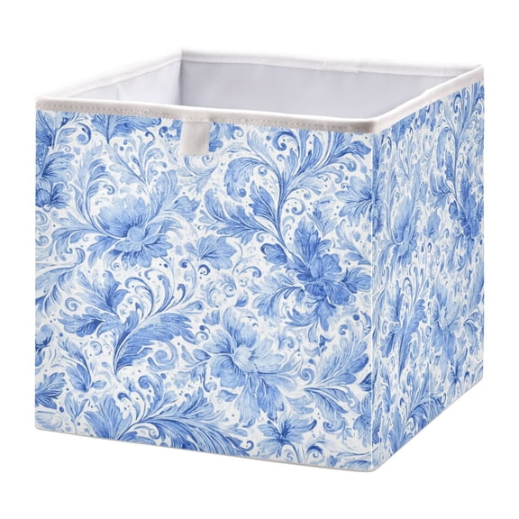 Foldable Fabric Storage Bin Home Cubes Clothing Organizer Bins Large Collapsible Box Basket for Home Organizer Blue Watercolor Floral Pattern