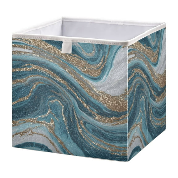 Foldable Fabric Storage Bin Home Cubes Clothing Organizer Bins Large Collapsible Box Basket for Home Organizer Blue and Gold Swirling