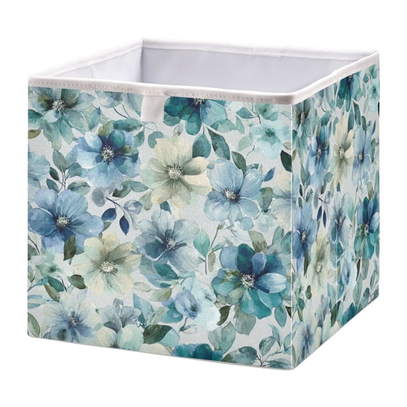 Foldable Fabric Storage Bin Home Cubes Clothing Organizer Bins Large Collapsible Box Basket for Home Organizer Blue and Green Flowers
