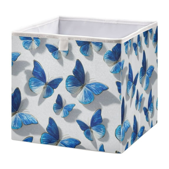 Foldable Fabric Storage Bin Home Cubes Clothing Organizer Bins Large Collapsible Box Basket for Home Organizer Blue and White Butterfly