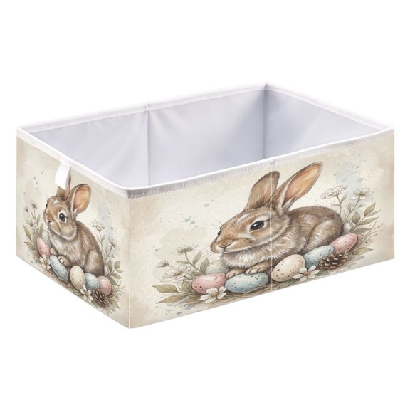 Foldable Fabric Storage Bin Home Cubes Clothing Organizer Bins Large Collapsible Box Basket for Home Organizer Brown Rabbit and Oastel Easter Eggs
