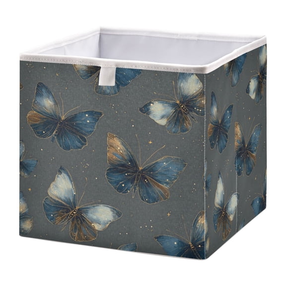 Foldable Fabric Storage Bin Home Cubes Clothing Organizer Bins Large Collapsible Box Basket for Home Organizer Brown-blue Butterfly Pattern