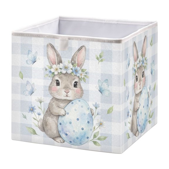 Foldable Fabric Storage Bin Home Cubes Clothing Organizer Bins Large Collapsible Box Basket for Home Organizer Bunny Holding Blue Easter Egg