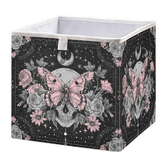 Foldable Fabric Storage Bin Home Cubes Clothing Organizer Bins Large Collapsible Box Basket for Home Organizer Butterfly by Moon and Flowers