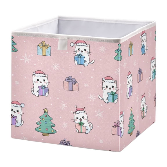 Foldable Fabric Storage Bin Home Cubes Clothing Organizer Bins Large Collapsible Box Basket for Home Organizer Cat Holding Christmas Gifts