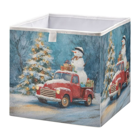 Foldable Fabric Storage Bin Home Cubes Clothing Organizer Bins Large Collapsible Box Basket for Home Organizer Christmas Snowman in A Red Truck