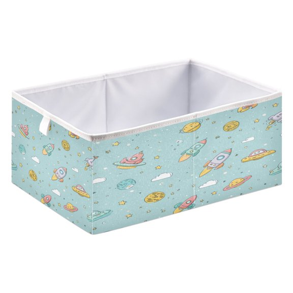 Foldable Fabric Storage Bin Home Cubes Clothing Organizer Bins Large Collapsible Box Basket for Home Organizer Colorful Spaceships and Stars
